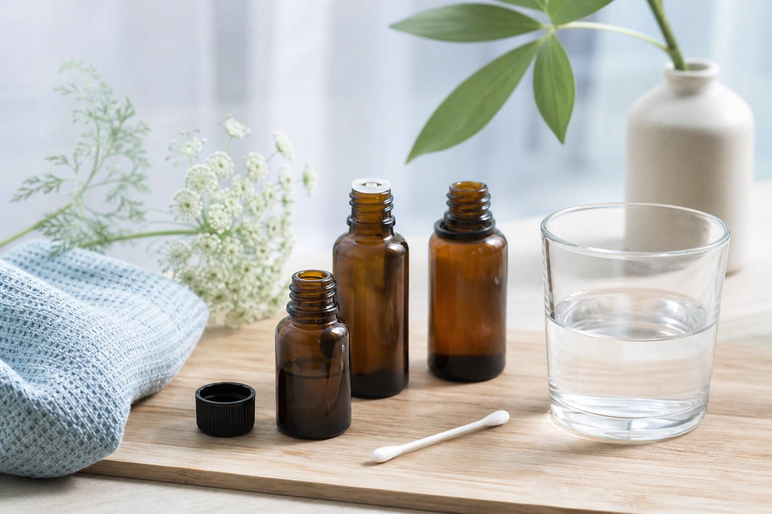 Huiles essentielles en flacons bruns pour soin buccal naturel