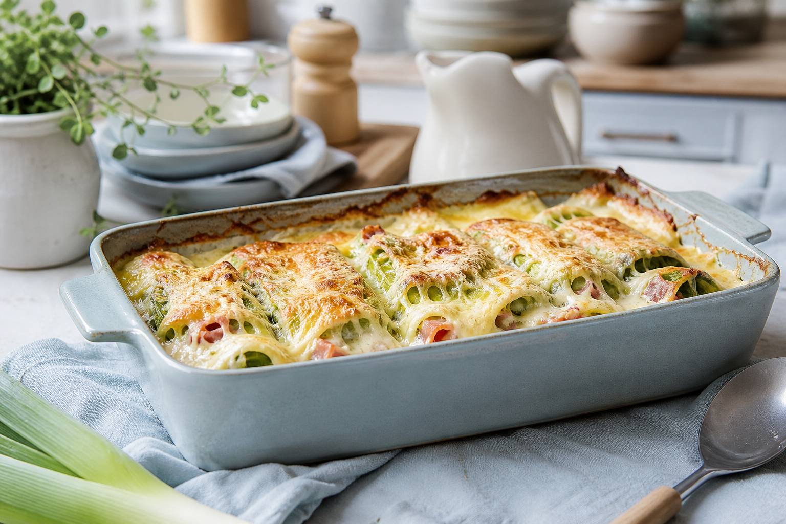 Délicieux poireaux au jambon gratinés à la béchamel onctueuse