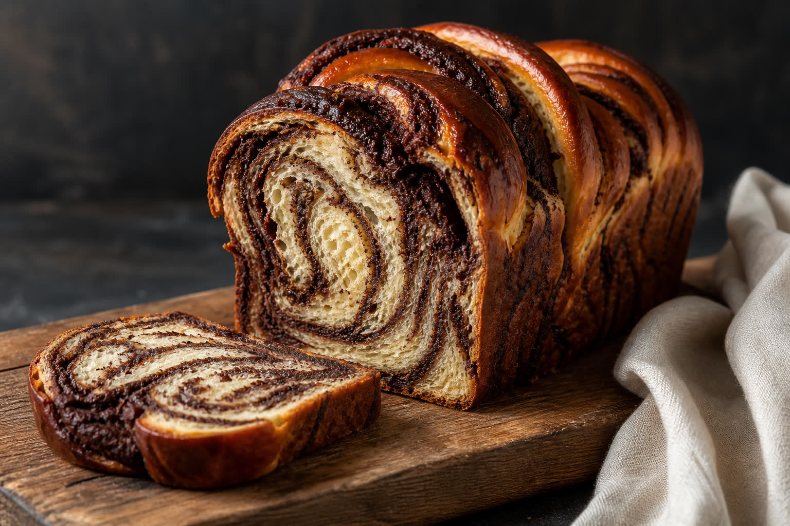 Brioche marbrée au cacao moelleuse sur planche à découper