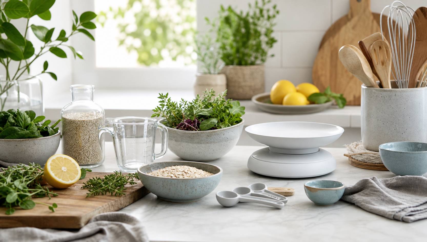Cuisine ingredients ustensiles dosage mesure sain organise - illustration article