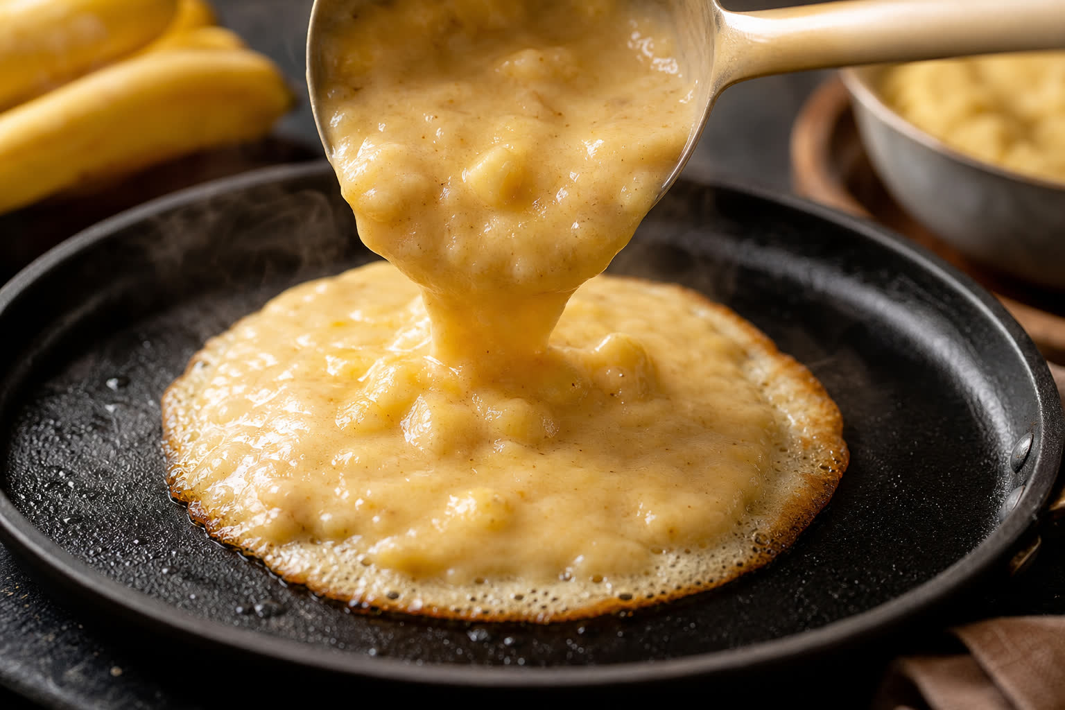 Préparation de pâte à pancakes à la banane avec les ingrédients