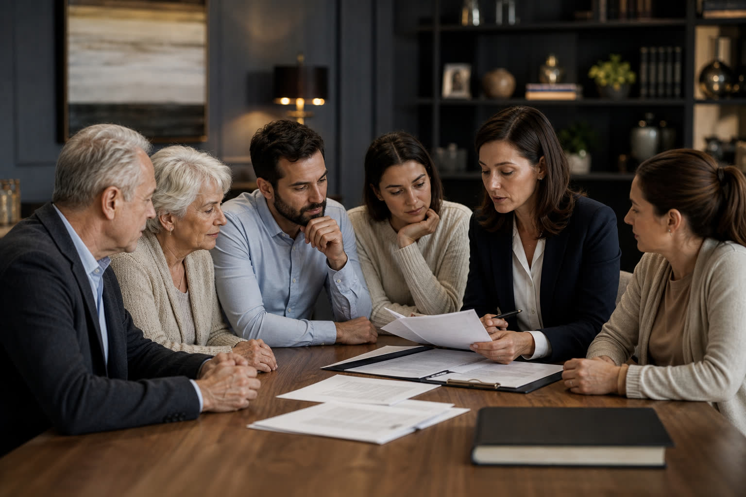 Réunion familiale chez le notaire pour succession