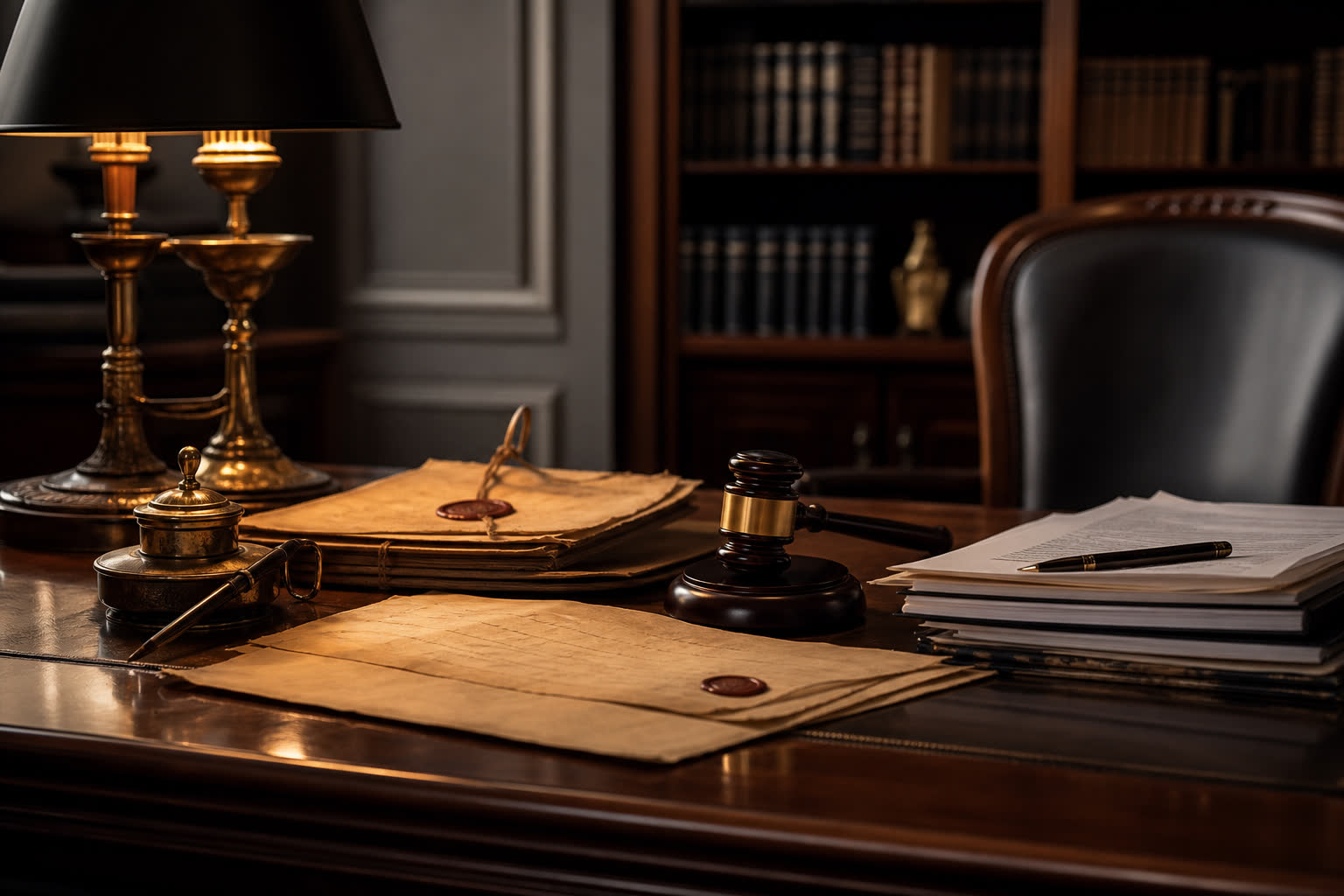 Bureau d'avocat avec documents légaux et code de loi