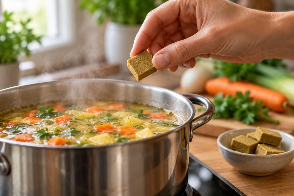 Illustration de détail sur le sujet : Attention aux cubes de bouillon dans votre soupe : les recommandations d’un